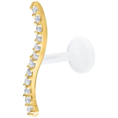 Goldenes Labret mit Kristallreihe und PTFE Push Fit auf weißem Hintergrund