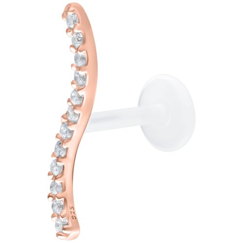 Roségoldenes Labret mit Kristallreihe auf weißem Hintergrund