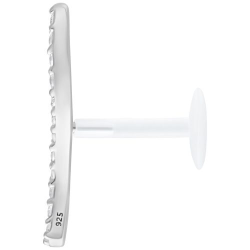 Silbernes Labret mit Kristallreihe, Push Fit, auf weißem Hintergrund