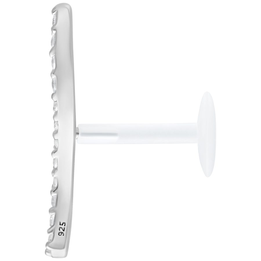Silbernes Labret mit Kristallreihe, Push Fit, auf weißem Hintergrund