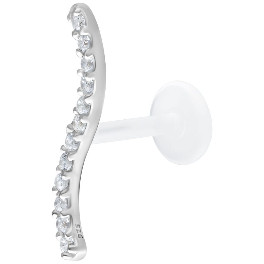 Silbernes Labret mit 5,0 mm Kristallreihe auf weißem Hintergrund