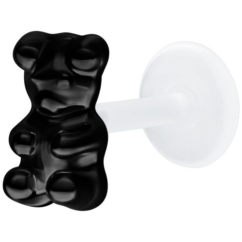 Schwarzer Gummi Bear Labret mit Push Fit und 11mm Länge auf weißem Hintergrund