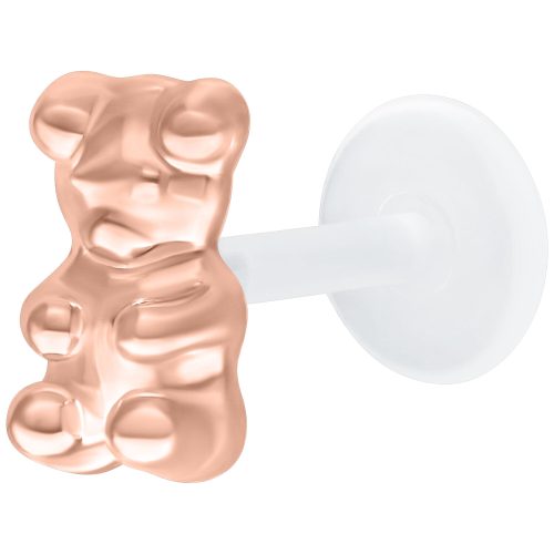 Roségoldenes Gummi Bear Labret Piercing mit Push Fit und weißem Hintergrund