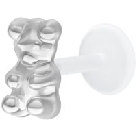 Silberfarbener Gummi Bear Labret mit Push Fit auf weißem Hintergrund