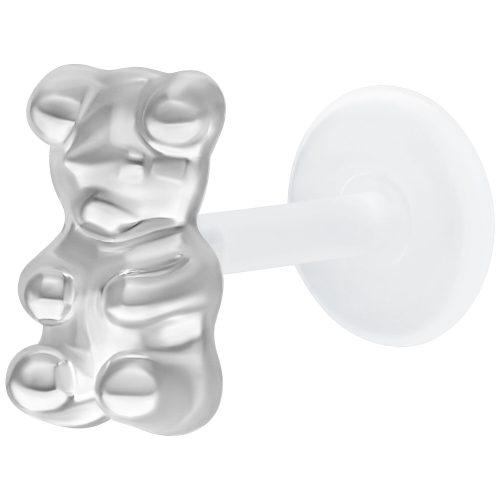 Silberfarbener Gummi Bear Labret mit Push Fit auf weißem Hintergrund