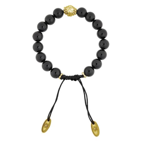Schwarzes Onyx-Armband mit goldenen Details auf weißem Hintergrund
