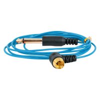 Blaues RCA Clipcord mit Silikonkabel auf weißem Hintergrund