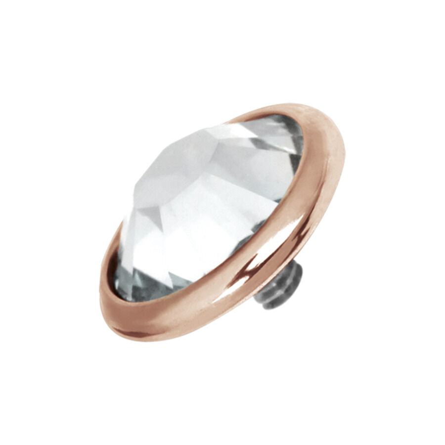 Runder Piercing-Aufsatz aus Titan in Roségold mit klarem Kristall auf weißem Hintergrund