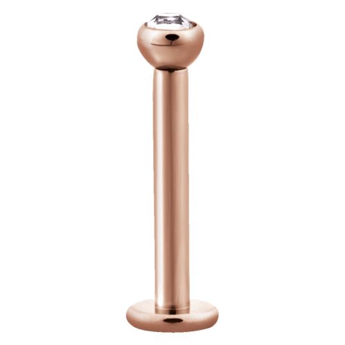 Roségoldenes Labret aus Chirurgenstahl mit klarem Kristall auf weißem Hintergrund