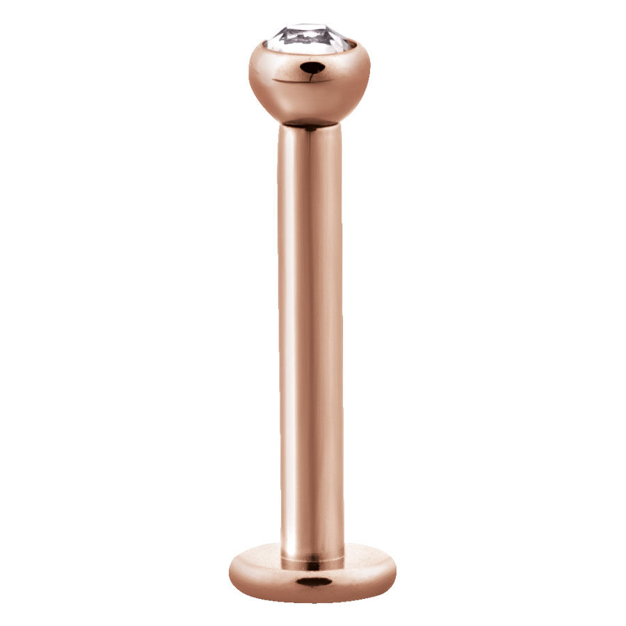 Roségoldenes Labret aus Chirurgenstahl mit klarem Kristall auf weißem Hintergrund