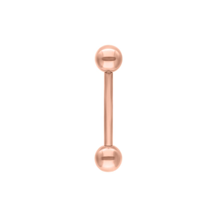 Roségoldene Titan Micro Barbell mit zwei Kugeln auf weißem Hintergrund