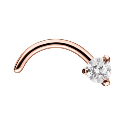 Roségoldener Nasenstecker mit klarem Kristall auf weißem Hintergrund