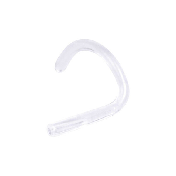 Transparenter Ersatz Bügel aus Bioplast in gebogener Form auf weißem Hintergrund