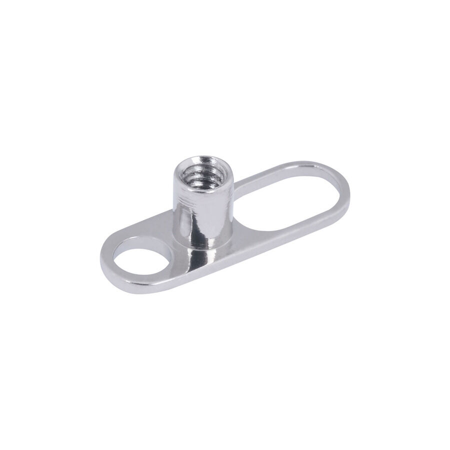 Silberner Titan Dermal Anchor mit zwei Löchern auf weißem Hintergrund