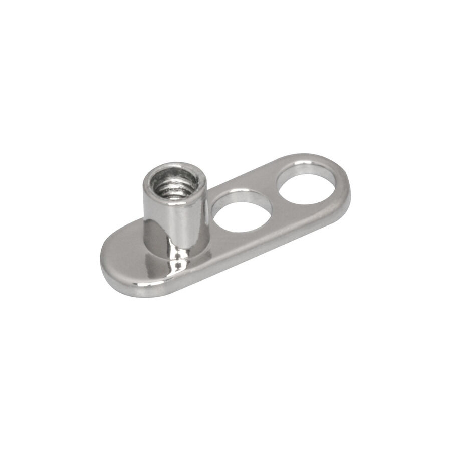 Silberner Titan Dermal Anchor mit 2 Löchern auf weißem Hintergrund