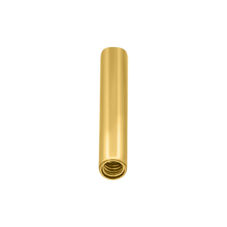 Goldener Stab mit Innengewinde, 16 mm Länge, auf weißem Hintergrund