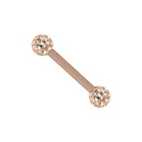 Roségoldenes Barbell mit glänzenden Kristallkugeln auf weißem Hintergrund