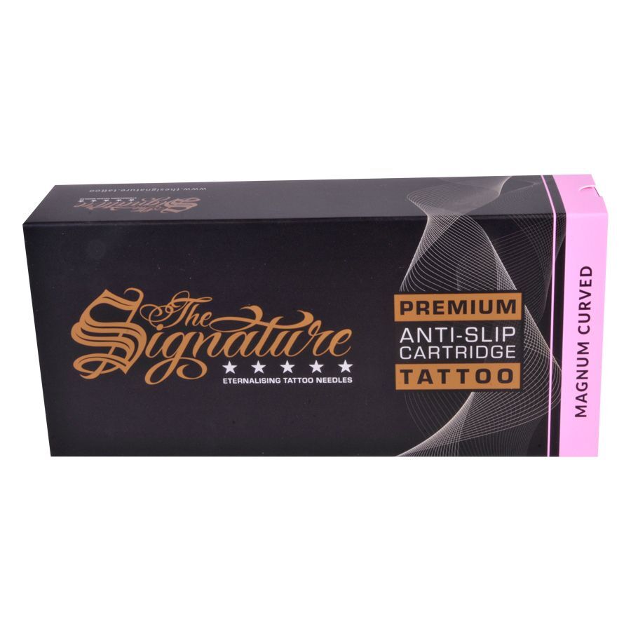 Schwarze Verpackung der Magnum Curved Cartridges mit goldener Schrift und pinkem Streifen