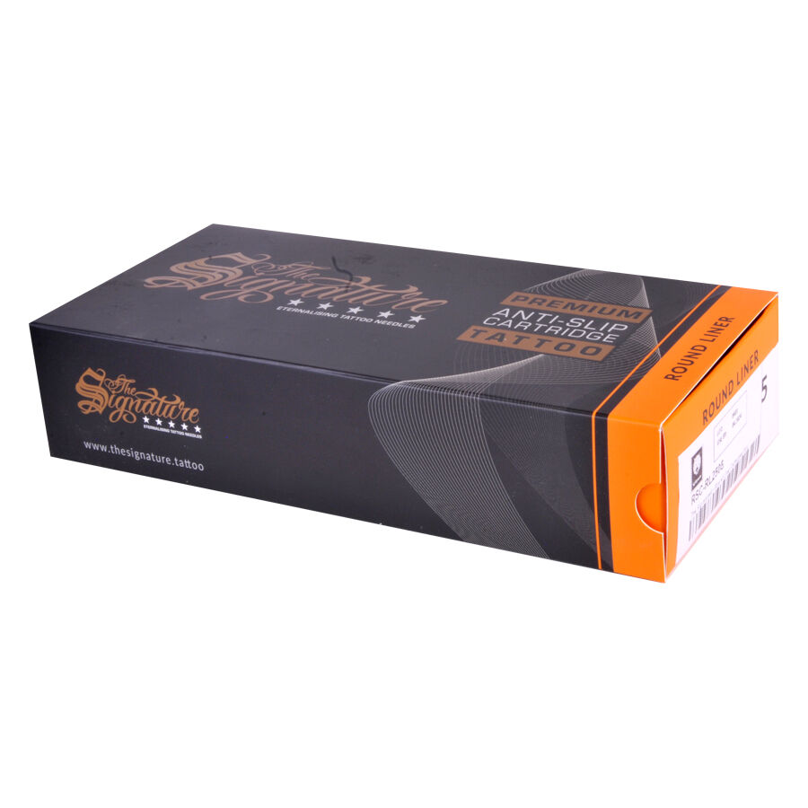 Schwarze Box mit orangefarbenen Details, Wildcat Logo und Round Liner Cartridges