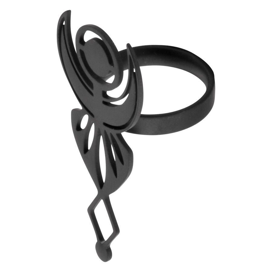 Schwarzer Sacred Wicca Ring aus Chirurgenstahl mit filigranem Design, Ringgröße 18mm