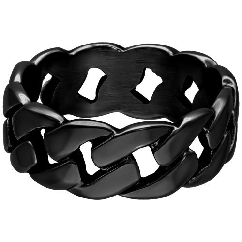 Schwarzer Chunky Ring aus Chirurgenstahl 316L, Größe 17,0 mm, auf weißem Hintergrund