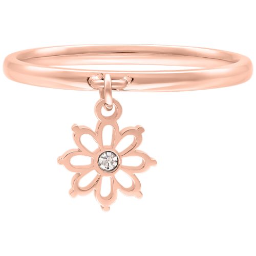 Roségoldener Fingerring mit hängendem Blumenanhänger und Kristall