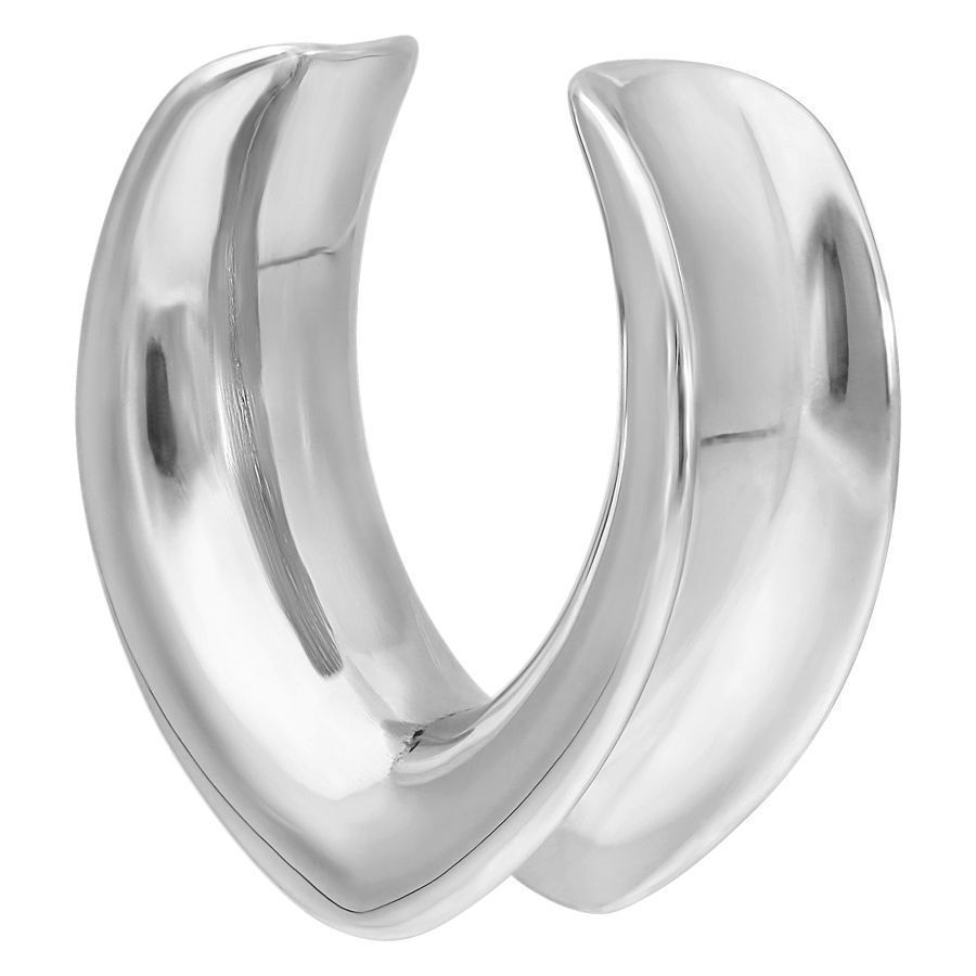 Zwei ovale silberne Ear Saddles aus glänzendem Chirurgenstahl 316L