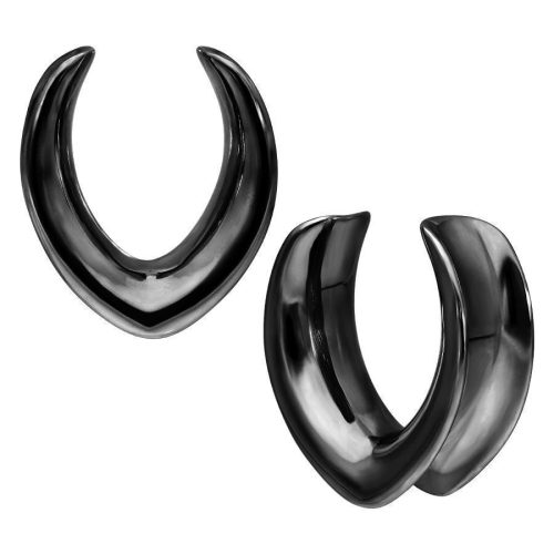 Schwarze ovale Ear Saddles aus Chirurgenstahl, 30 mm, auf weißem Hintergrund