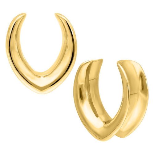 Zwei goldene, ovale Ohr-Sättel aus Chirurgenstahl, Größe 30 mm