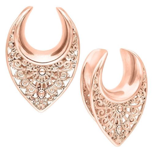 Zwei filigrane Ear Saddles in Roségold, Größe 25 mm, auf weißem Hintergrund