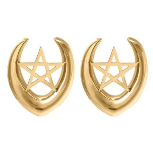 Goldene Ear Saddles mit Pentagramm-Design, 30,0 mm groß, auf weißem Hintergrund