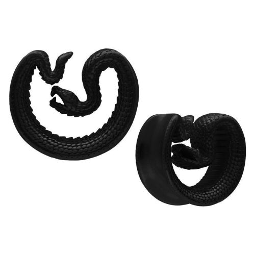 Schwarze Ear Saddles Snake aus Metall, Größe 30mm, auf weißem Hintergrund