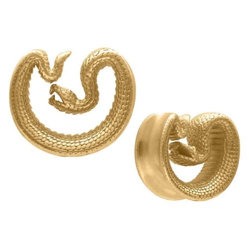 Goldene Ear Saddles in Schlangenform, 30 mm, auf weißem Hintergrund
