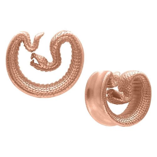 Roségoldene Schlangen-Ear Saddles, 30 mm Größe, auf weißem Hintergrund