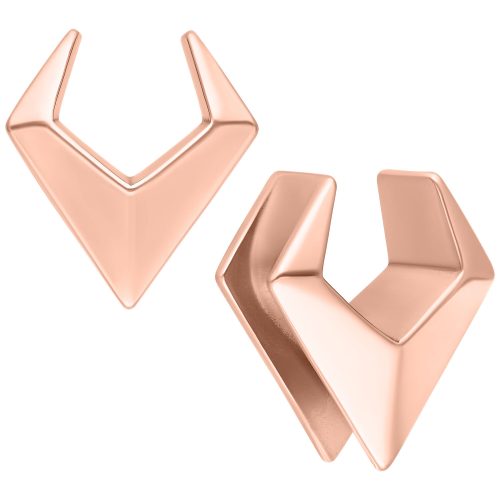Zwei roségoldene Ear Saddles Arrow aus Chirurgenstahl, 6mm Größe, auf weißem Hintergrund