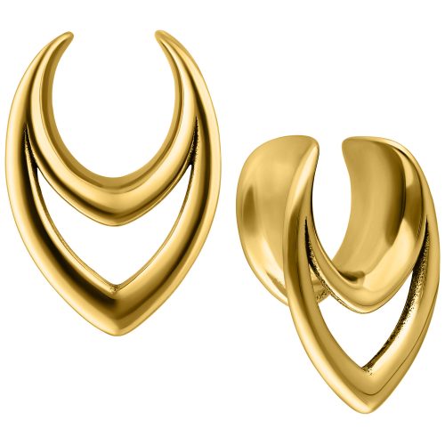Goldene Double Arrow Earsaddles aus Chirurgenstahl, 8,0 mm Größe auf weißem Hintergrund