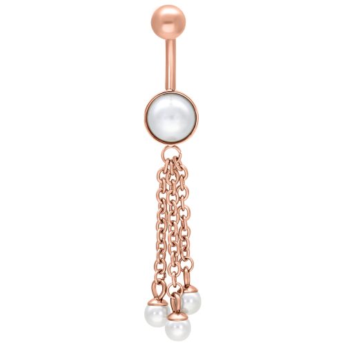 Roségoldenes Bauchnabelpiercing mit Perlenanhänger, Länge 10 mm, auf weißem Hintergrund