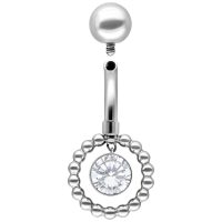 Silbernes Bauchnabelpiercing mit kristallklarem Stein und Kugel