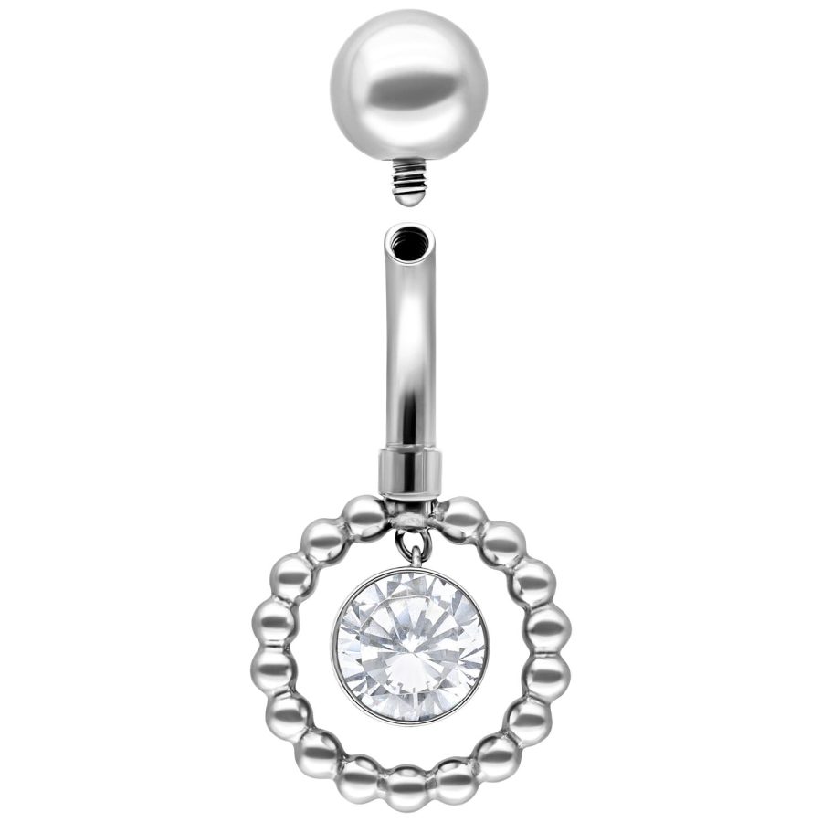 Silbernes Bauchnabelpiercing mit kristallklarem Stein und Kugel