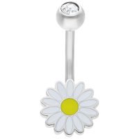 Silbernes Micro Bananabell mit Gänseblümchen-Anhänger und klarem Kristall