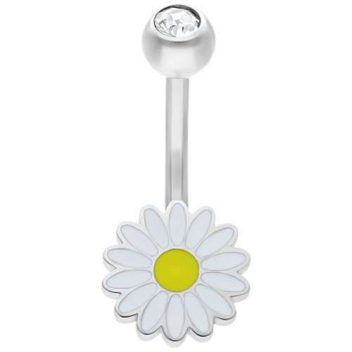 Silbernes Micro Bananabell mit Gänseblümchen-Anhänger und klarem Kristall
