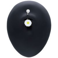 Silbernes Micro Bananabell mit Gänseblümchen-Anhänger und Kristall auf schwarzem Display