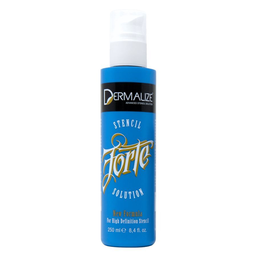 Blaue 250 ml Flasche Stencil Solution Forte mit weißem Verschluss