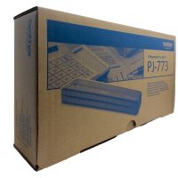Braune Verpackung mit A4 Thermodrucker Abbildung und blauer Grafik