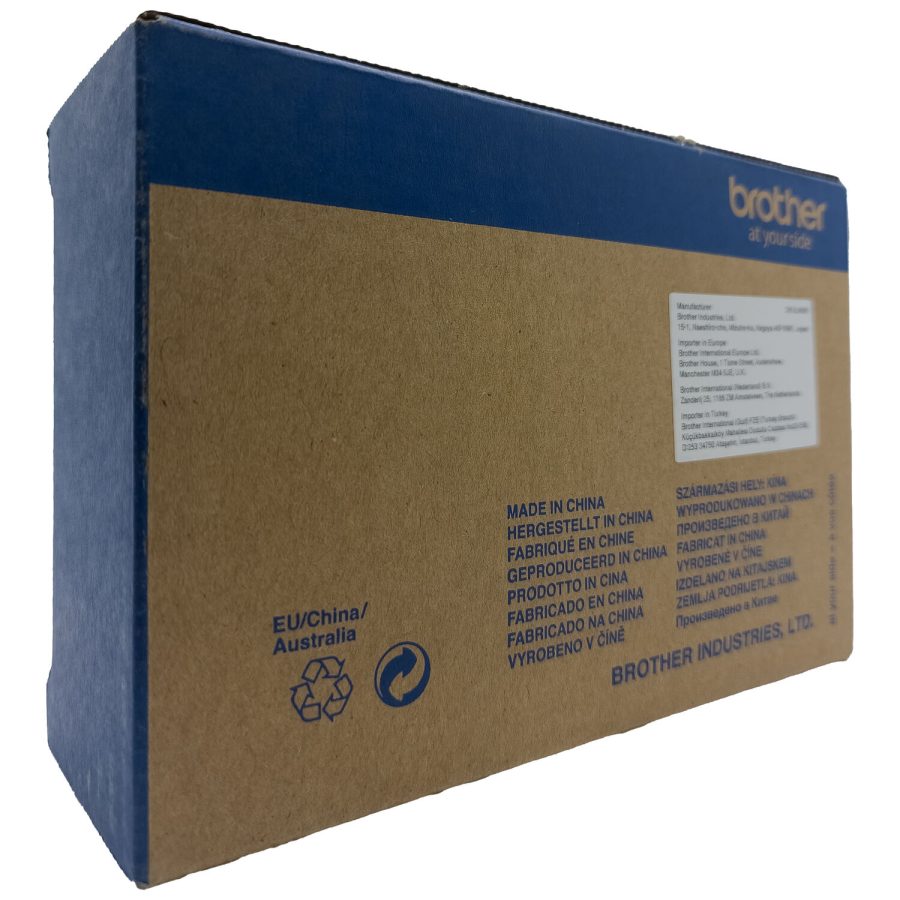 Braune Verpackung mit blauem Aufdruck für A4 mobilen Thermodrucker