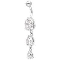 Silbernes Piercing mit drei klaren Kristallen an einer gebogenen Stange