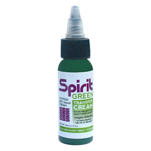 Grüne Transfercreme von Spirit in einer 30 ml Flasche auf weißem Hintergrund