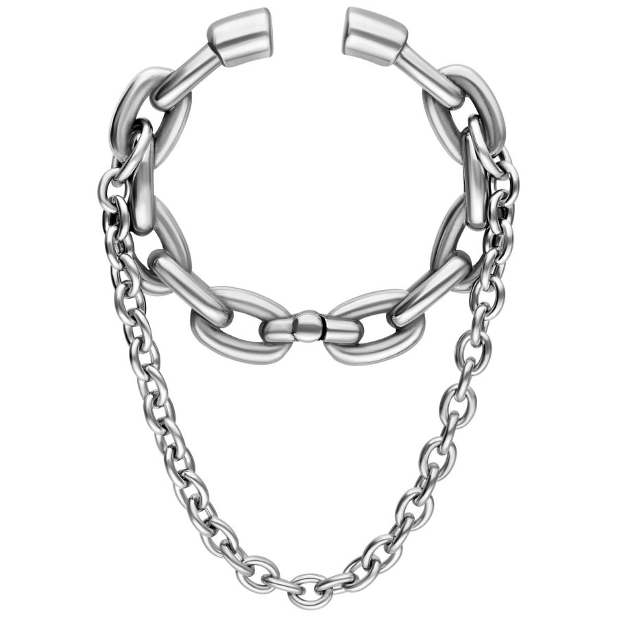 Silberne Double Chain Ohrgewichte aus Chirurgenstahl auf weißem Hintergrund