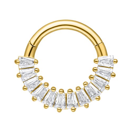 Goldener Septum Clicker aus Chirurgenstahl mit klaren Kristallen auf weißem Hintergrund