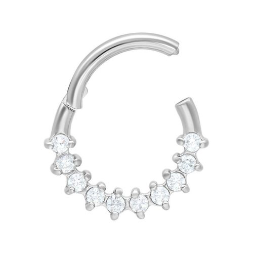Silberner Septum Clicker aus Chirurgenstahl mit klaren Kristallen auf weißem Hintergrund